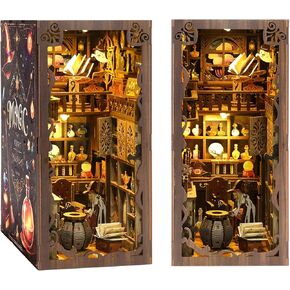 Book Nook Kit,Lisala DIY Miniature House Dollhouse Kit for Adults and Teens,3D Wooden Puzzle Bookend Bookshelf Insert Decor with LED Light,Gifts for Family and Friends.