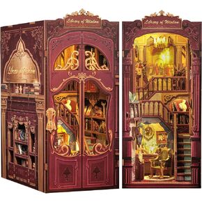 CUTEBEE Book Nook Kit - DIY Miniature House Kit for Adults, Teens, 3D Wooden Puzzle Dollhouse Booknook Library Tiny House Bookshelf Decor, Model Kit Gifts for Family, Friends (Library of Wisdom)