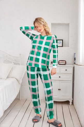 Ekouaer Women's Pajama Sets Casual 2Pcs Sleepwear Long Sleeve Pullover Tops Long Joggers Pants with Pockets in Kuwait