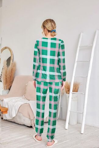 Ekouaer Women's Pajama Sets Casual 2Pcs Sleepwear Long Sleeve Pullover Tops Long Joggers Pants with Pockets in Kuwait