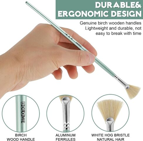Prasacco 6 Pieces Artist Fan Paint Brush Set, White Hog Bristle Fan Paint Brush Professional Artist Paint Brushes Set with Long Wood Handles for Acrylic Watercolor Oil Painting (2/4/6/8/10/12#) in Saudi Arabia