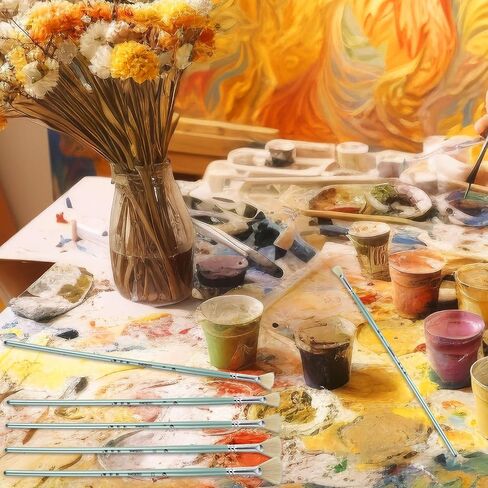 Prasacco 6 Pieces Artist Fan Paint Brush Set, White Hog Bristle Fan Paint Brush Professional Artist Paint Brushes Set with Long Wood Handles for Acrylic Watercolor Oil Painting (2/4/6/8/10/12#) in Saudi Arabia