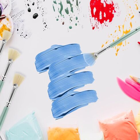 Prasacco 6 Pieces Artist Fan Paint Brush Set, White Hog Bristle Fan Paint Brush Professional Artist Paint Brushes Set with Long Wood Handles for Acrylic Watercolor Oil Painting (2/4/6/8/10/12#) in Saudi Arabia