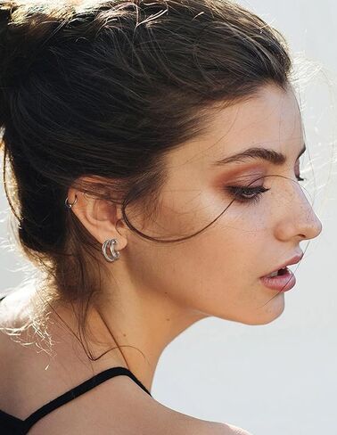 10 Pairs Clip on Hoop Earrings for Women Men Twist Round CZ Chunky Hoop Clip Earring No Piercing Fake Earrings Sets Gold Silver Tone in Kuwait