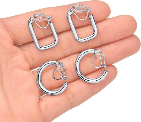 10 Pairs Clip on Hoop Earrings for Women Men Twist Round CZ Chunky Hoop Clip Earring No Piercing Fake Earrings Sets Gold Silver Tone in Kuwait