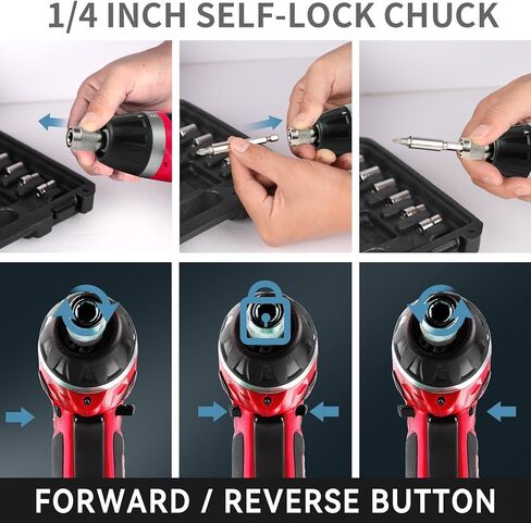 C P CHANTPOWER Cordless Electric Screwdriver Set, 44Pcs 4V Electric Power Screwdriver 6+1 Torque Gears,1/4'' Hex Self-Lock Chuck, Rechargeable lightweight Screwdriver with 2 LED Lights, Carrying Case in Saudi Arabia