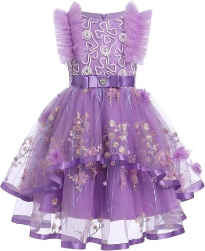 Flower Girls Dress Princess Floral Embroidery Tulle Dresses Sleeveless High-Low Bridesmaid Wedding Pageant Gown in Saudi Arabia