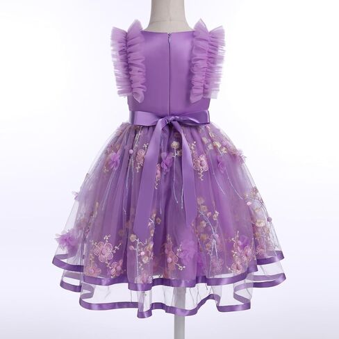 Flower Girls Dress Princess Floral Embroidery Tulle Dresses Sleeveless High-Low Bridesmaid Wedding Pageant Gown in Saudi Arabia