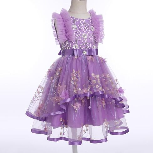Flower Girls Dress Princess Floral Embroidery Tulle Dresses Sleeveless High-Low Bridesmaid Wedding Pageant Gown in Saudi Arabia