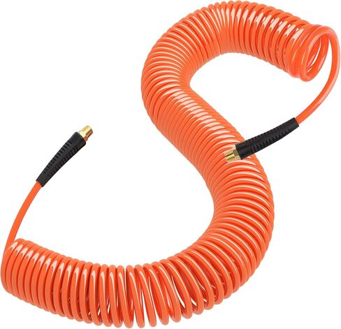 JOROY 1/4 Inch x 10 Ft PU Air Hose Polyurethane Recoil Air Hose, 1/4" MNPT Swivel Brass With Bend Restrictors, 120 PSI Flexible PU Air Compressor Hose Reinforced and Kink Resistant in Saudi Arabia