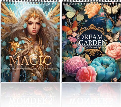 قطعتان من دفاتر التلوين ذات صفحة حلزونية بتصميم من جانب واحد للبالغين، هدايا كتاب التلوين، الفنون والحرف اليدوية للنساء للاسترخاء والقلق والاكتئاب، 60 صفحة من الرحلة السحرية وحديقة الأحلام in Kuwait