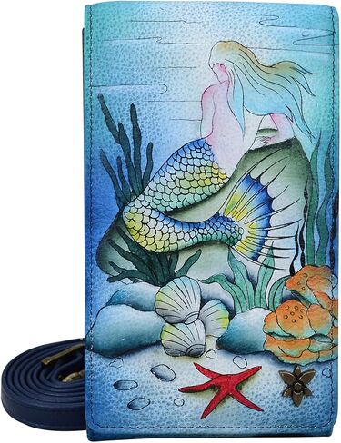 Anuschka Hand-Painted Women’s Genuine Leather RFID Smartphone Crossbody - Flap with Snap Entry, RFID Card Holders, ID Window in Saudi Arabia