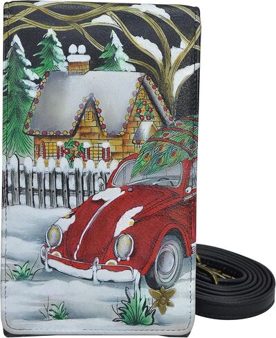 Anuschka Hand-Painted Women’s Genuine Leather RFID Smartphone Crossbody - Flap with Snap Entry, RFID Card Holders, ID Window in Saudi Arabia