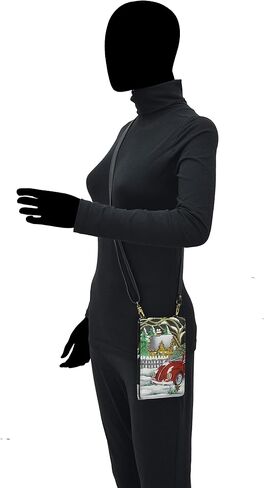 Anuschka Hand-Painted Women’s Genuine Leather RFID Smartphone Crossbody - Flap with Snap Entry, RFID Card Holders, ID Window in Saudi Arabia