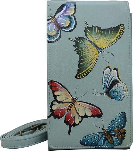Anuschka Hand-Painted Women’s Genuine Leather RFID Smartphone Crossbody - Flap with Snap Entry, RFID Card Holders, ID Window in Saudi Arabia