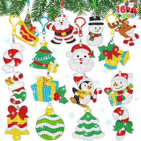 JOYIN 16 Pcs Christmas Diamond Art Ornaments Kit, 5D DIY Diamond Craft with Keychains for Kids, Diamond Painting Art Activities, Xmas Rhinestone Party Favors, Holiday Decor, Classroom Games (Age 8+) in Saudi Arabia