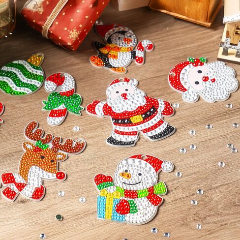 JOYIN 16 Pcs Christmas Diamond Art Ornaments Kit, 5D DIY Diamond Craft with Keychains for Kids, Diamond Painting Art Activities, Xmas Rhinestone Party Favors, Holiday Decor, Classroom Games (Age 8+) in Saudi Arabia