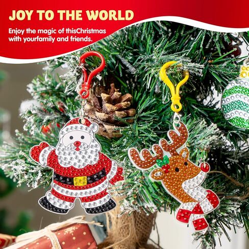 JOYIN 16 Pcs Christmas Diamond Art Ornaments Kit, 5D DIY Diamond Craft with Keychains for Kids, Diamond Painting Art Activities, Xmas Rhinestone Party Favors, Holiday Decor, Classroom Games (Age 8+) in Saudi Arabia