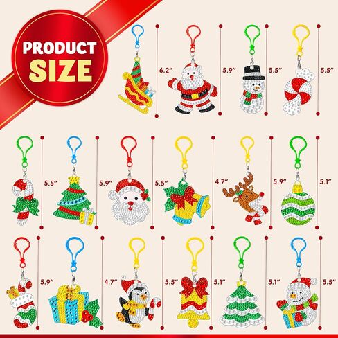 JOYIN 16 Pcs Christmas Diamond Art Ornaments Kit, 5D DIY Diamond Craft with Keychains for Kids, Diamond Painting Art Activities, Xmas Rhinestone Party Favors, Holiday Decor, Classroom Games (Age 8+) in Saudi Arabia