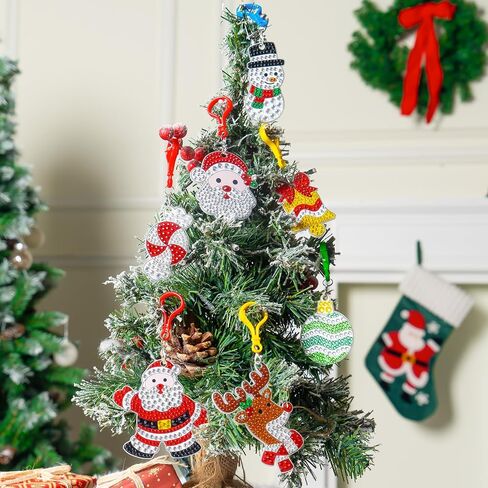 JOYIN 16 Pcs Christmas Diamond Art Ornaments Kit, 5D DIY Diamond Craft with Keychains for Kids, Diamond Painting Art Activities, Xmas Rhinestone Party Favors, Holiday Decor, Classroom Games (Age 8+) in Saudi Arabia