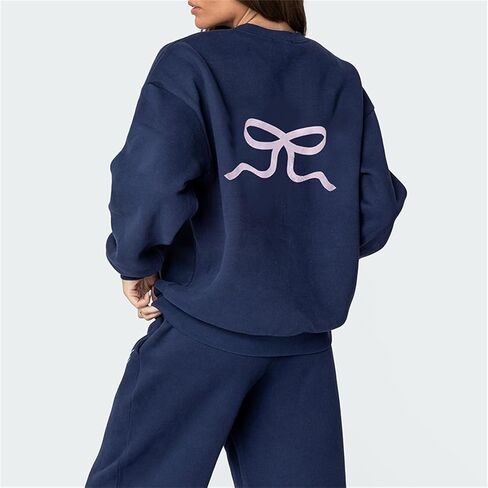 2 قطعة صالة مجموعات للنساء الخريف Sweatsuits القوس طباعة طويلة الأكمام طاقم الرقبة واسعة الساق Sweatpants مطابقة رياضية in Kuwait