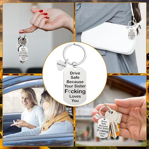 Funny Drive Safe Keychains Gifts - Silver Black New Driver Love You Keychain Gift for Women Men Girls Boys Birthday Christmas in Saudi Arabia