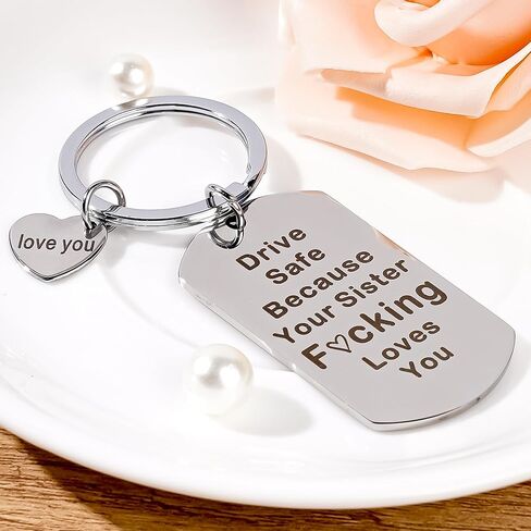 Funny Drive Safe Keychains Gifts - Silver Black New Driver Love You Keychain Gift for Women Men Girls Boys Birthday Christmas in Saudi Arabia