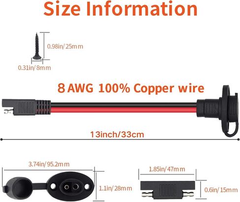 SAE Connector 10AWG 1FT 2-Pack SAE Cable to SAE Power Socket Sidewall Port Waterproof SAE Battery Connector for Motorcycle, Boat, Solar Panel (1FT-2-Pack) in Saudi Arabia