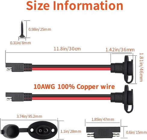 SAE Connector 10AWG 1FT 2-Pack SAE Cable to SAE Power Socket Sidewall Port Waterproof SAE Battery Connector for Motorcycle, Boat, Solar Panel (1FT-2-Pack) in Saudi Arabia