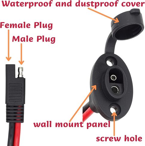 SAE Connector 10AWG 1FT 2-Pack SAE Cable to SAE Power Socket Sidewall Port Waterproof SAE Battery Connector for Motorcycle, Boat, Solar Panel (1FT-2-Pack) in Saudi Arabia