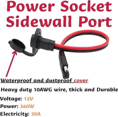 SAE Connector 10AWG 1FT 2-Pack SAE Cable to SAE Power Socket Sidewall Port Waterproof SAE Battery Connector for Motorcycle, Boat, Solar Panel (1FT-2-Pack) in Saudi Arabia