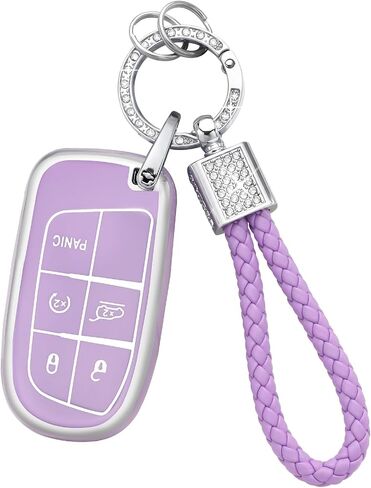 غطاء مفتاح PIFOOG Key Fob لسيارة جيب شيروكي جراند شيروكي كومباس رينيجيد إكسسوارات سلسلة مفاتيح بلينغ أرجوانية 5 أزرار غطاء مفاتيح السيارة أغطية كاملة حامية لطيفة من مادة TPU للنساء جرلي in Kuwait