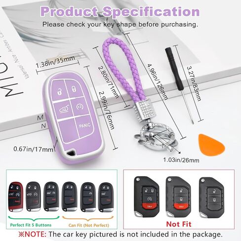 غطاء مفتاح PIFOOG Key Fob لسيارة جيب شيروكي جراند شيروكي كومباس رينيجيد إكسسوارات سلسلة مفاتيح بلينغ أرجوانية 5 أزرار غطاء مفاتيح السيارة أغطية كاملة حامية لطيفة من مادة TPU للنساء جرلي in Kuwait