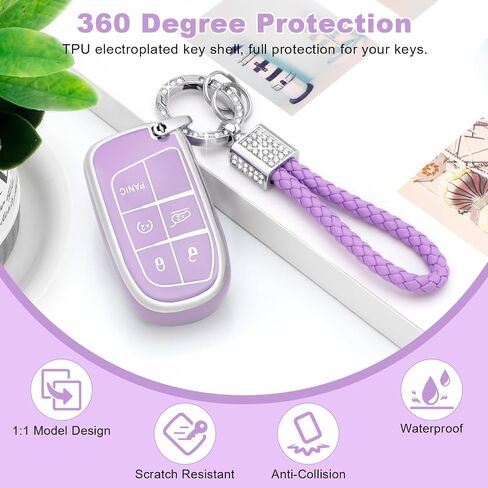 غطاء مفتاح PIFOOG Key Fob لسيارة جيب شيروكي جراند شيروكي كومباس رينيجيد إكسسوارات سلسلة مفاتيح بلينغ أرجوانية 5 أزرار غطاء مفاتيح السيارة أغطية كاملة حامية لطيفة من مادة TPU للنساء جرلي in Kuwait