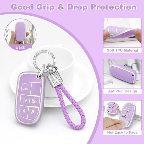 غطاء مفتاح PIFOOG Key Fob لسيارة جيب شيروكي جراند شيروكي كومباس رينيجيد إكسسوارات سلسلة مفاتيح بلينغ أرجوانية 5 أزرار غطاء مفاتيح السيارة أغطية كاملة حامية لطيفة من مادة TPU للنساء جرلي in Kuwait