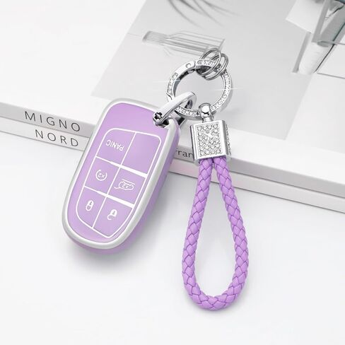 غطاء مفتاح PIFOOG Key Fob لسيارة جيب شيروكي جراند شيروكي كومباس رينيجيد إكسسوارات سلسلة مفاتيح بلينغ أرجوانية 5 أزرار غطاء مفاتيح السيارة أغطية كاملة حامية لطيفة من مادة TPU للنساء جرلي in Kuwait