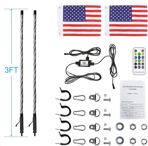3FT LED Whip Lights for UTV RGB Chasing/Dancing Light Remote Control APP-Supported, 600+ Color Mode Combinations, RGB Chasing Lighted Antenna Whips for UTV, ATV, Truck, Dune Buggy in Kuwait