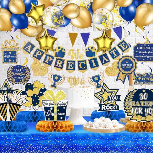 نحن نقدر لك ديكورات الحفلات، ديكور طاولة تقدير الموظفين، معلقة مسبقًا، نحن نقدر لك لافتة مفرش المائدة على شكل قرص العسل، بالونات معلقة حلزونية لمعلم الموظفين in Kuwait