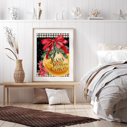 Muyankissu 5D Diamond Art Kits for Adult Jesus is The Reason for The Season Christmas Jingling Bell Red Bow-Knot 12x16inch … in Kuwait