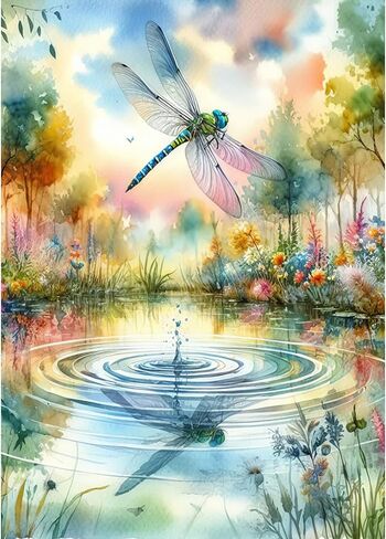 FHBUBPUP Dragonfly Diamond Painting Kits for Adults, Lake Landscape Diamond Art for Beginners, 5D DIY Full Drill Round Gem Art Craft Home Wall Decor Gift 12x16 inch in Saudi Arabia
