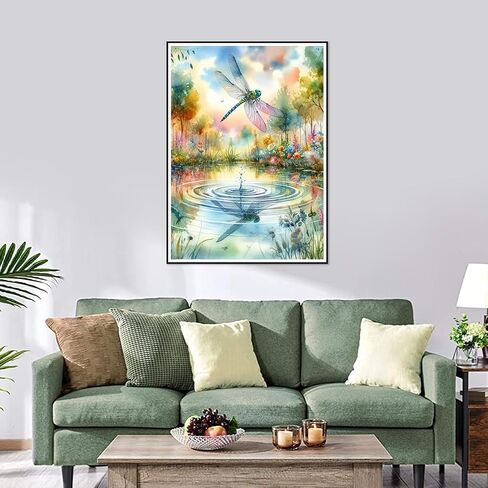 FHBUBPUP Dragonfly Diamond Painting Kits for Adults, Lake Landscape Diamond Art for Beginners, 5D DIY Full Drill Round Gem Art Craft Home Wall Decor Gift 12x16 inch in Saudi Arabia