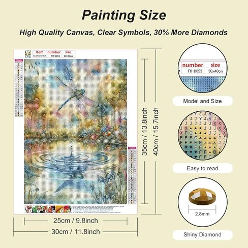 FHBUBPUP Dragonfly Diamond Painting Kits for Adults, Lake Landscape Diamond Art for Beginners, 5D DIY Full Drill Round Gem Art Craft Home Wall Decor Gift 12x16 inch in Saudi Arabia