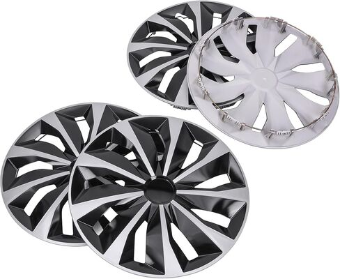 SLTY 16" Automotive Hubcap Wheel Covers Universal Wheel Hub Cover Hub Caps Fits for Most Cars (4 Pack, Black & Silver) in Saudi Arabia