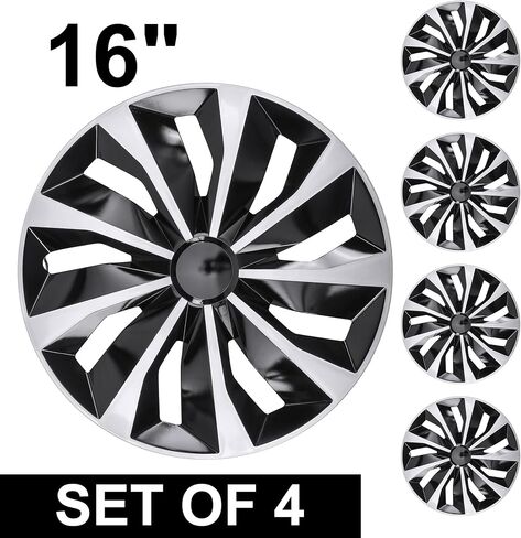 SLTY 16" Automotive Hubcap Wheel Covers Universal Wheel Hub Cover Hub Caps Fits for Most Cars (4 Pack, Black & Silver) in Saudi Arabia