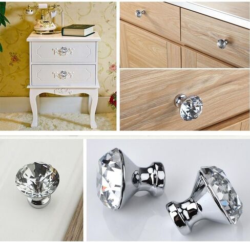 30mm Kitchen Cabinet Knobs Drawer Pull Handle Hardware, Crystal Clear Glass Round Diamond Shape Dresser Closet Bi-fold Door Bathroom Cupboard Desk Nightstand Furniture Decorative Drawer Knobs （16PCS） in Kuwait