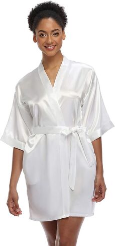 Women's Silky Robes Bridesmaid Stain Kimono Robe for Wedding Party Short Sleepwear Summer Bathrobes with Pockets in Saudi Arabia