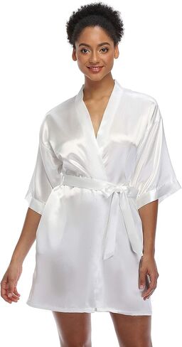 Women's Silky Robes Bridesmaid Stain Kimono Robe for Wedding Party Short Sleepwear Summer Bathrobes with Pockets in Saudi Arabia