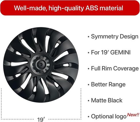KAVANIC يناسب Tesla Model Y غطاء العجلة Hubcap 19 بوصة أسود غير لامع يدعم تصميم شعار التماثل (قطعة واحدة من الجانب 1) نمط Uberturbine 2020-2023 نموذج Y Gemini استبدال غطاء العجلة in Saudi Arabia