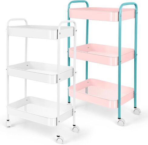 3-Tier Metal Rolling Cart: Utility Carts with Wheels Moveable Storage Organizer Trolley for Office Kitchen Bathroom Laundry Room in Saudi Arabia