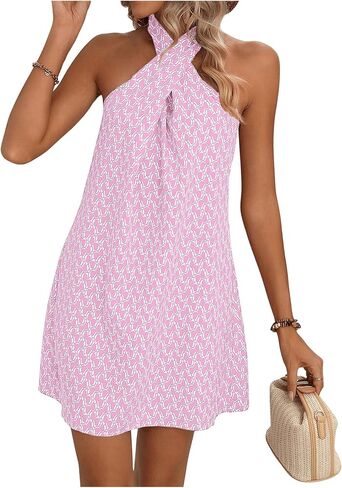 SOLY HUX Women's Floral Print Tunic Dress Criss Cross Sleeveless Halter Summer Short Dresses in Saudi Arabia